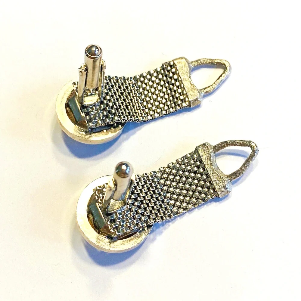 Vintage Mid Century Cufflinks Chunky Silvertone Mesh Wrap Watermelon Stones